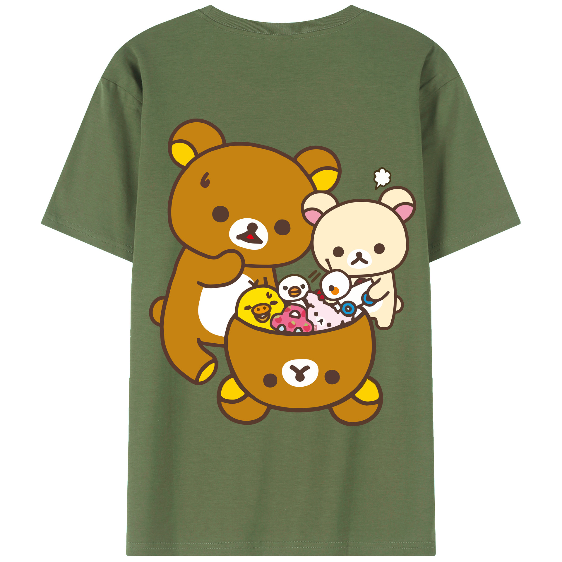 （画像用） リラックマ リラックマ キイロイトリ Rilakkuma Korilakkuma Kiiroitori 綿100％ メンズ半袖Tシャツ（バックプリント） 通気性